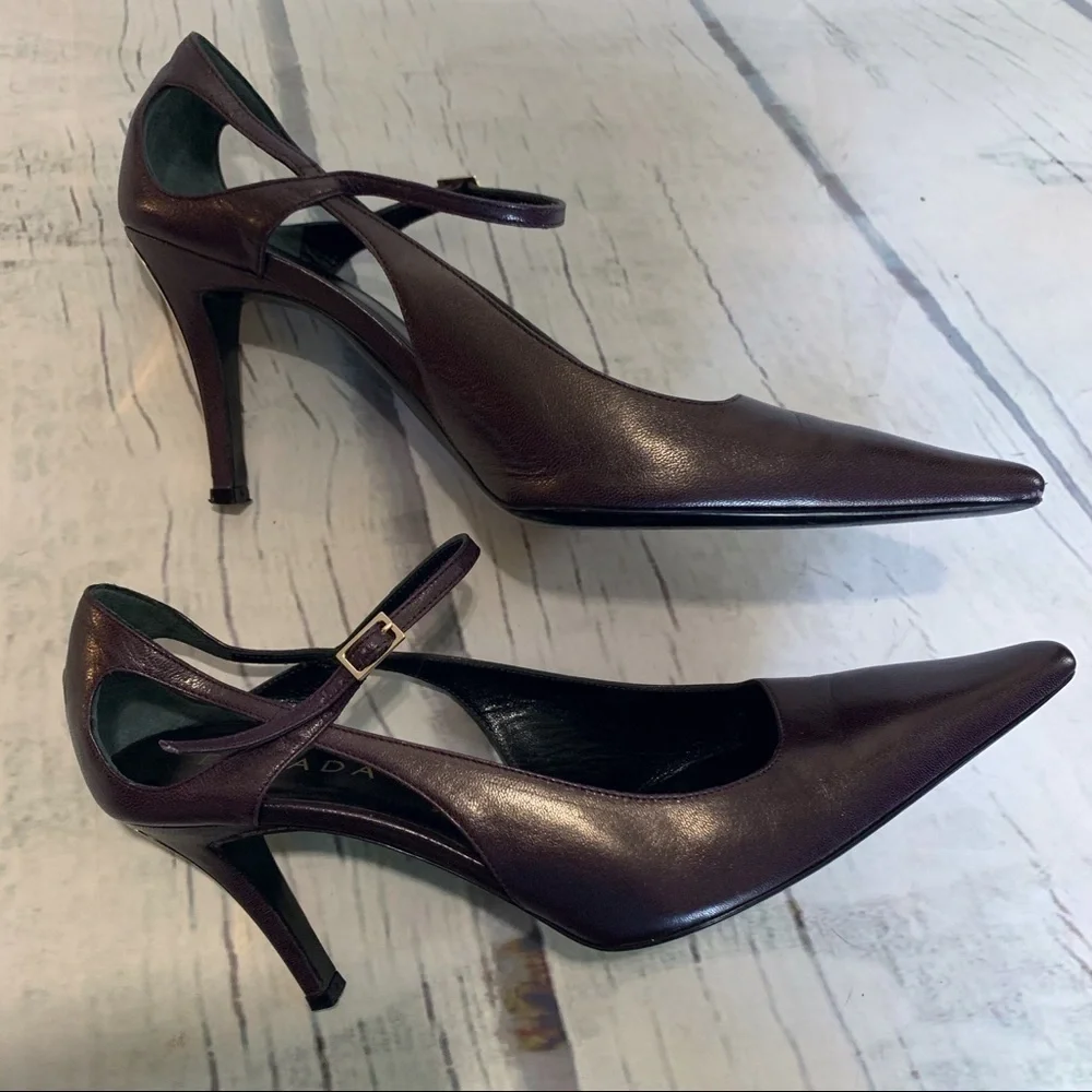 Escada Plum and Mirrored Gold Heels